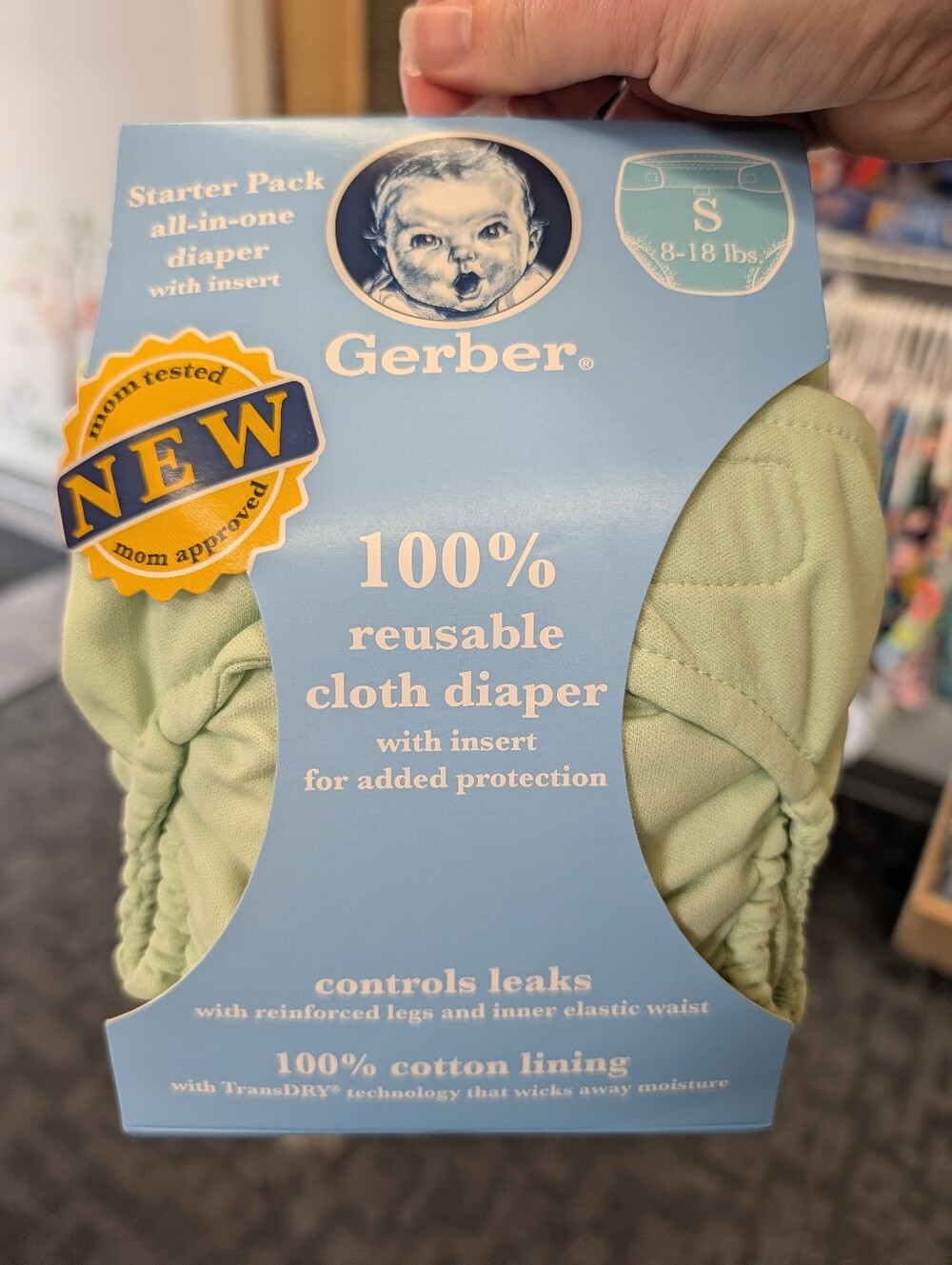 Gerber Reusable Cloth Diaper w/ Insert Size Small 8-18 lbs NWT
